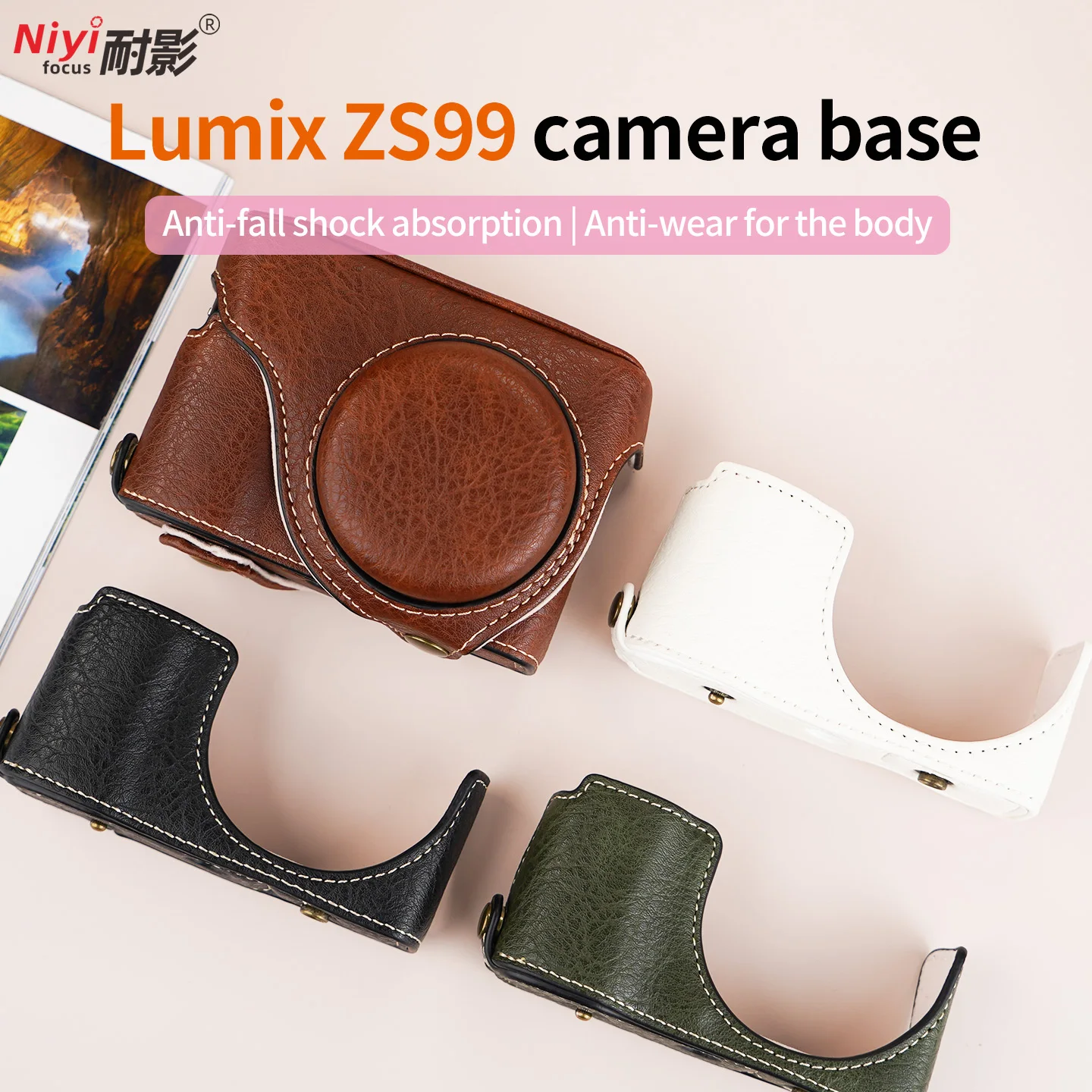 Camera Bag Lumix ZS99 Camera Case Retro Style Deluxe Leather Protective Cover Battery Opening Bottom Cover with Shoulder Strap