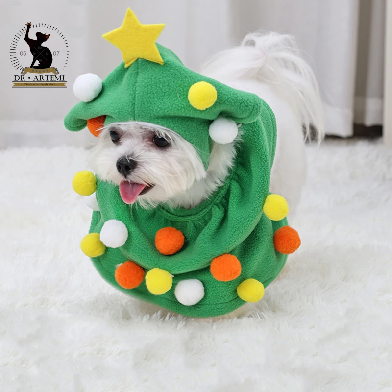 2 Pieces Suit Christmas Tree Pet Clothing Soft Adjustable Dress Up Small Dog Puppy Cat Costume Decor