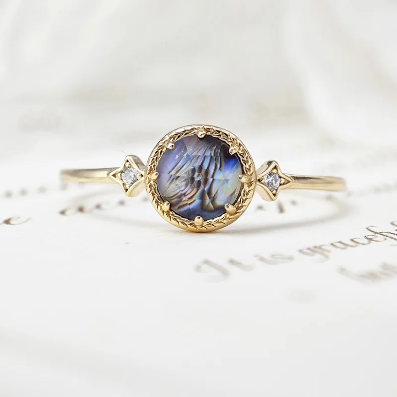 LAMOON Natural Gemstone Ring For Women Topaz Abalone Shell 925 Sterling Silver Gold Vermeil Fine Jewelry Vintage Bijou Summer