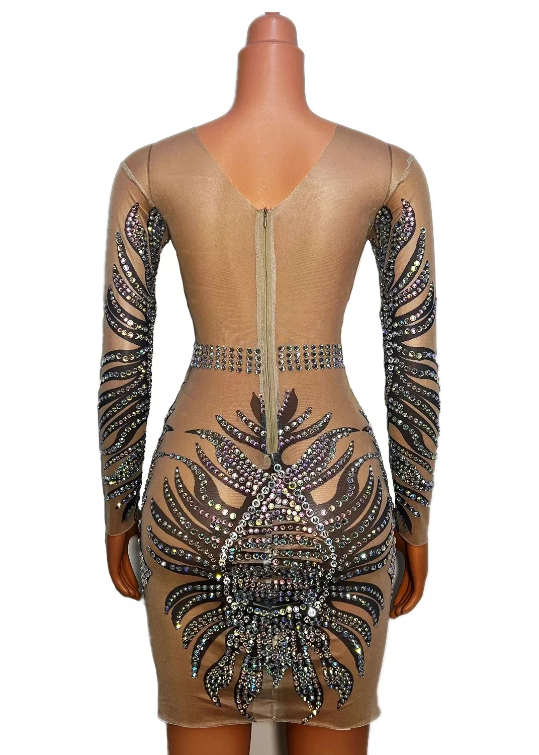 Robe de Soirée Transparente en Maille, Tenue de Soirée à Manches sulf, Robe de Scène