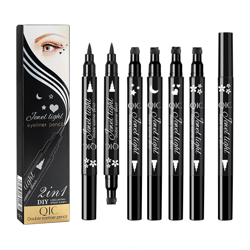 Dubbele Kop Maan Ster Hart Bloem Vloeibare Eyeliner Pen Zwarte Stempel Make-Up Zegel Eyeliner Potlood Waterdichte Cosmeticosmetische