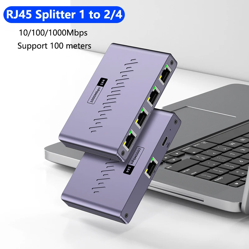 1000Mbps RJ45 Splitter 1 to 4 / 2 Gigabit Ethernet LAN Splitter with USB Power Cable 4 or 2 Devices Simultaneously Networking