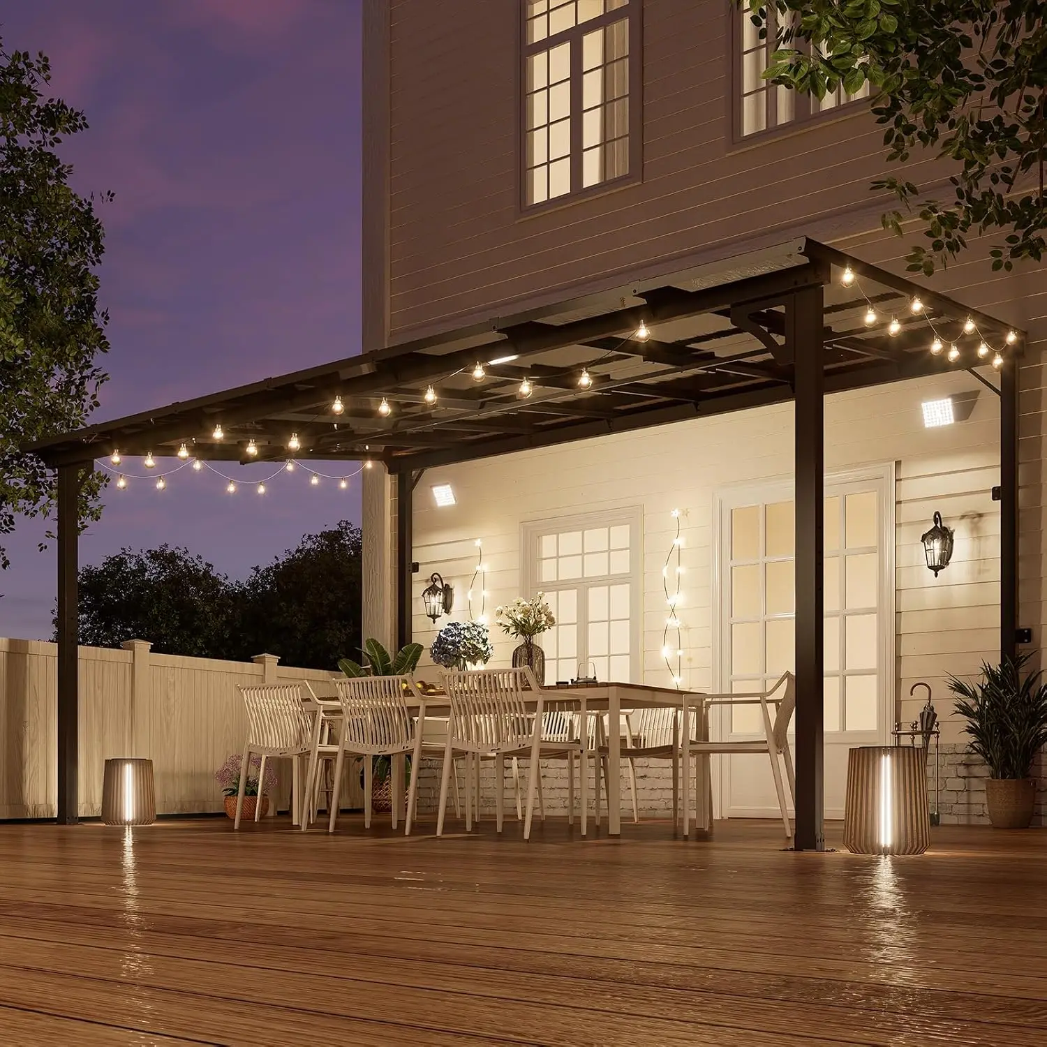 10' x 14' Pergola with Sloped Roof, Lean to Metal Gazebo for Outdoor Patio, Deck, Black