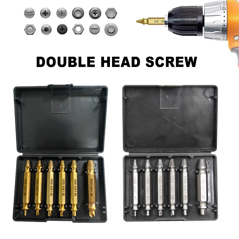 

6PC HSS Extractor Double Head Screw Slide Tooth Removal Screwdriver Bit Set Broken Wire Tool Kit Power Tool Accessory