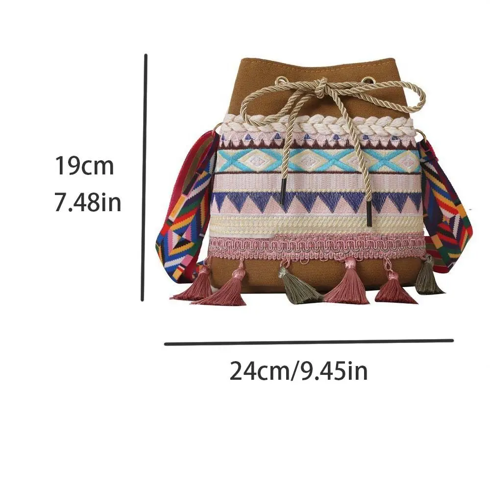 Sac à main brodé en toile avec pompon, style ethnique initié, forme E27, bande de style coréen, proximité wstring, sac à bandoulière, voyage