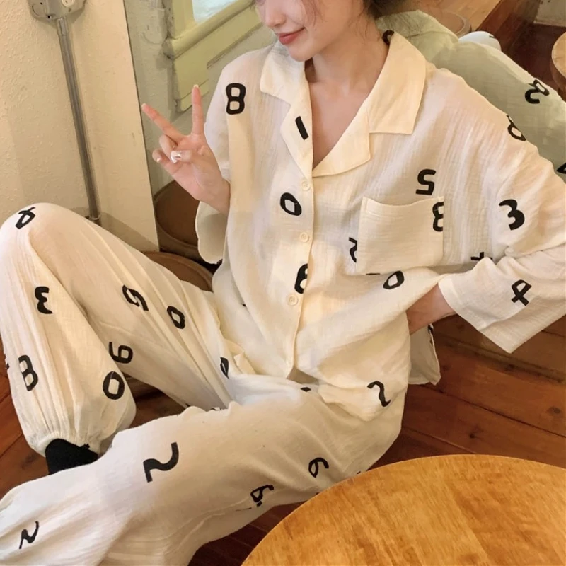 

Pajama Sets Women Print Sweet All-match Spring Creativity Charming Vintage Daily Leisure Basics Korean Style Personality Tender