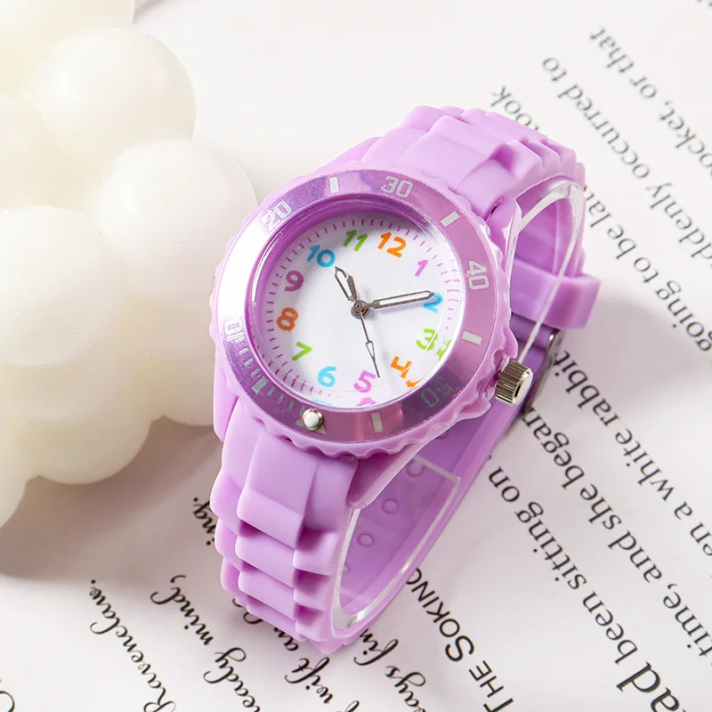 Kids Analog Watch for Boys Girls Soft Silicone Band Colorful Number Cute Watches for Children Quartz Wristwatch Reloj Mujer