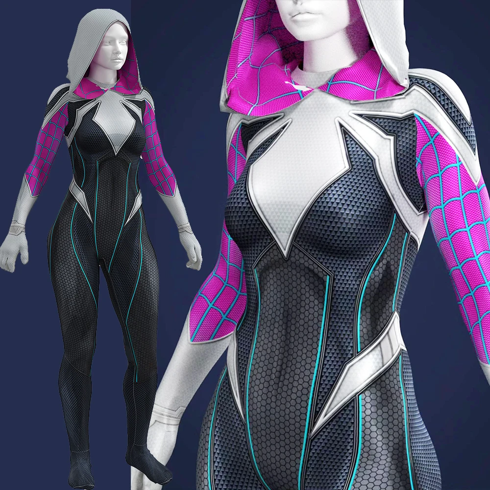 PS5 Game Marvel Rivals Gwen Cosplay Gwen Stacy Costume Superhero Zentai Bodysuits Cosplay Spandex Halloween Costume Adult