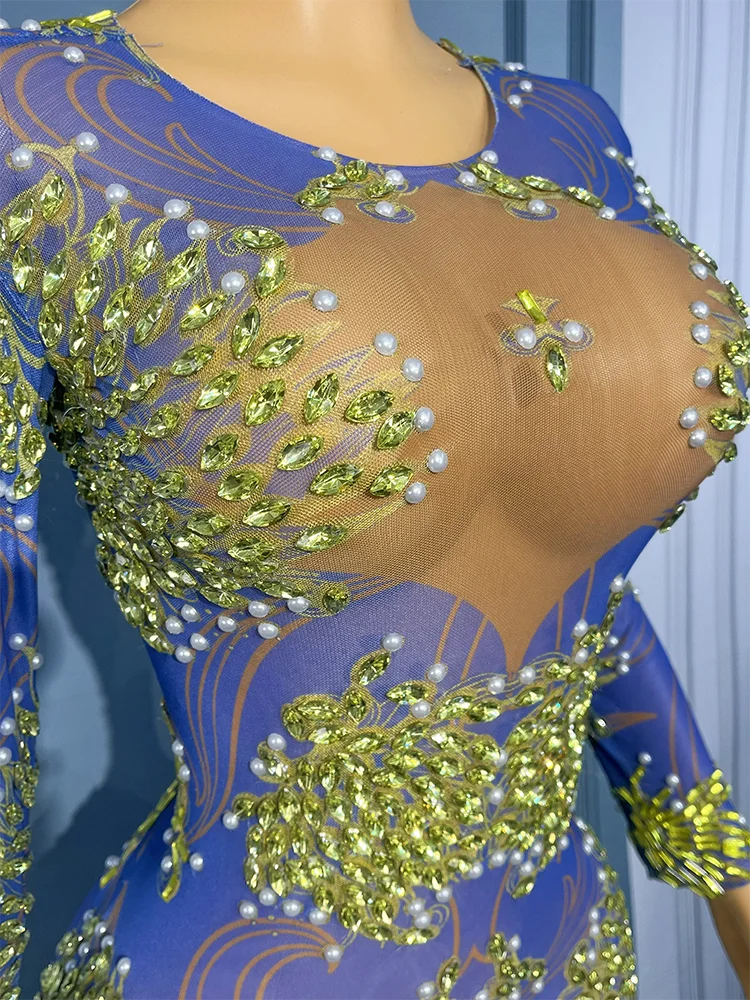 Sukienka na studniówkę z idealną figurą, cyrkoniami, perłami, seksowna, modelująca, z siateczki, damska, na urodziny, na wieczorne wyjście, na pokaz, kostium sceniczny.