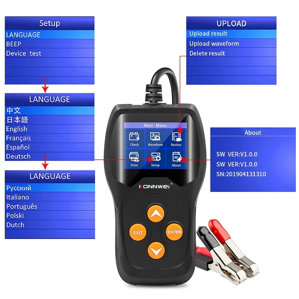 KONNWEI KW600 12V Car Battery Tester 100 To 2000CCA 12 Volts Battery Tools for The Car Quick Cranking Charging Diagnostic