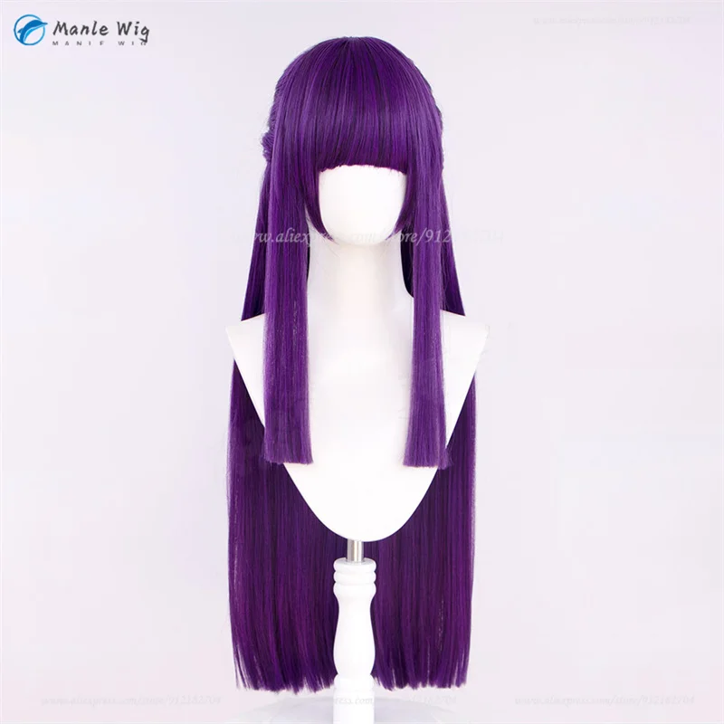 Peruca de cabelo sintético resistente ao calor para mulheres, cosplay de samambaia anime, resistente ao calor, roxo longo, role play, boné, 80cm