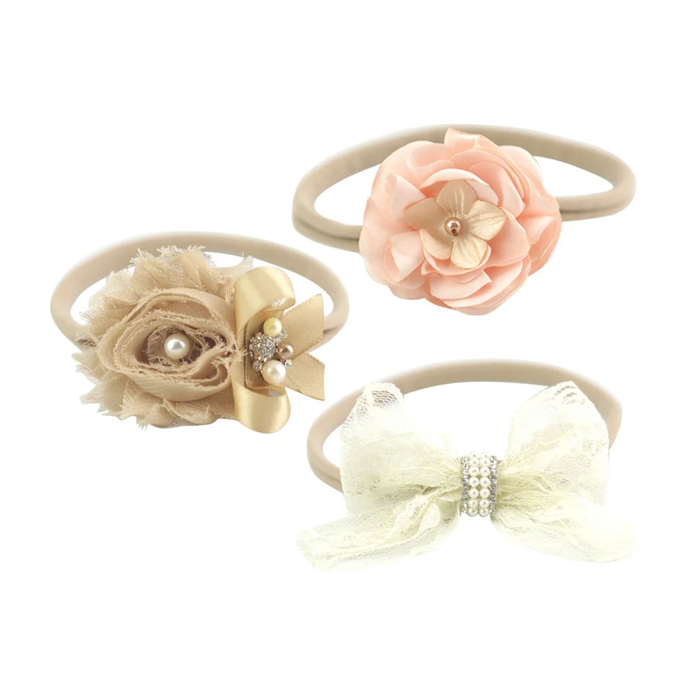 

3Pcs Baby Hair Accessories Lovely Polyurethane Fiber Rings with Nylon Bows Easy Match Outfits Daily Wear Shower Gift for Girls