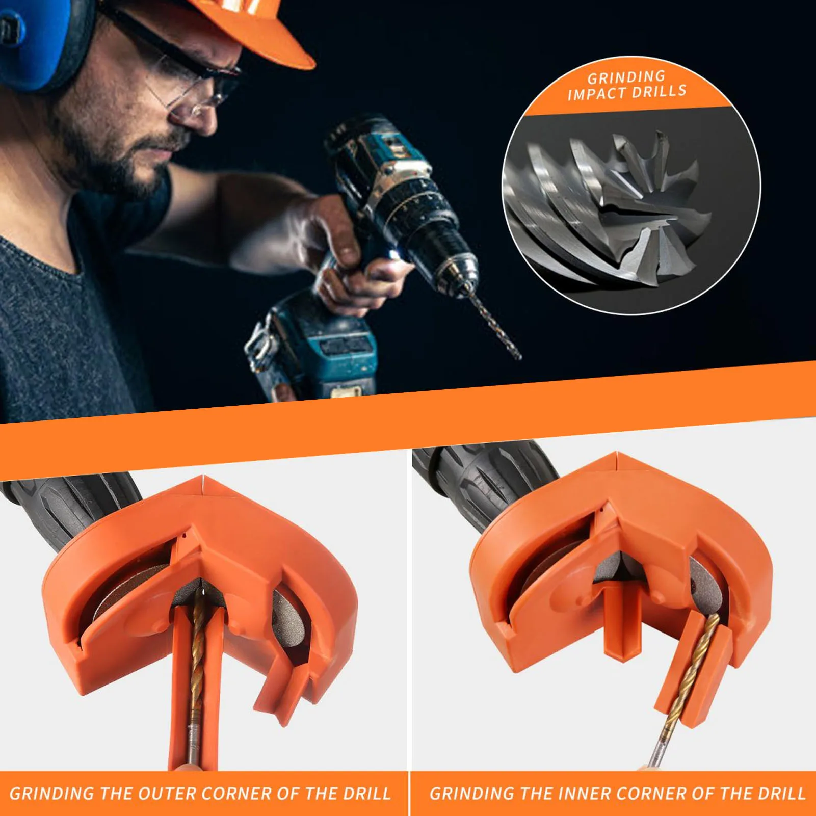 Drill Bit Sharpener Orange Portable Multipurpose Drill Bits Grinding Sharpener for High Speed Steel Carbide Cobalt Drill Bits