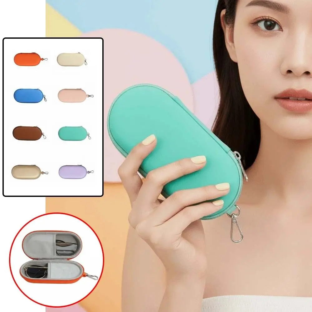 Waterproof PU Dual Slot Glasses Pouch Anti Crush Zipper Closure Sunglasses Case Hangable Hook Candy Colors Eyewear Organizer