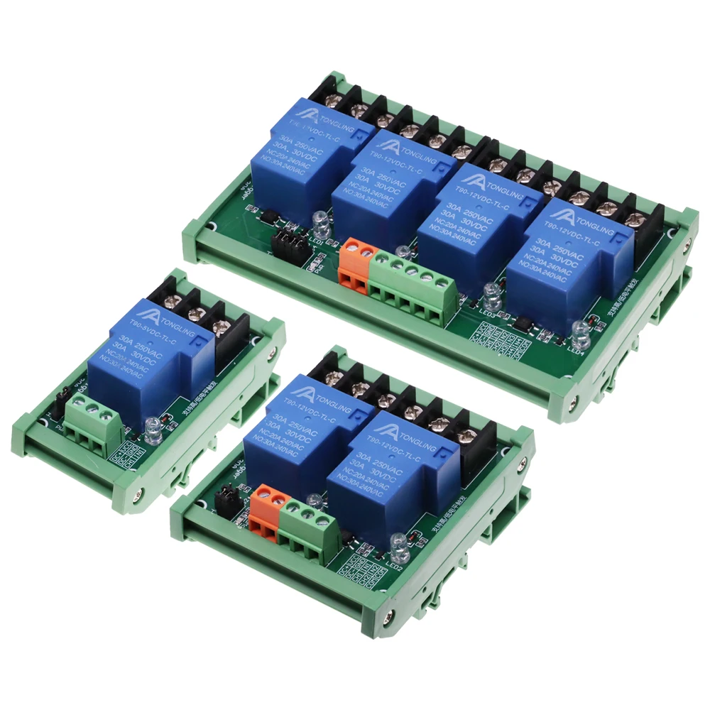 1 طريقة 2 4 قناة وحدة التتابع 30A مع عازل optocoupler 5 فولت 12 فولت 24 فولت يدعم الزناد ثلاثية عالية ومنخفضة مع دليل السكك الحديدية