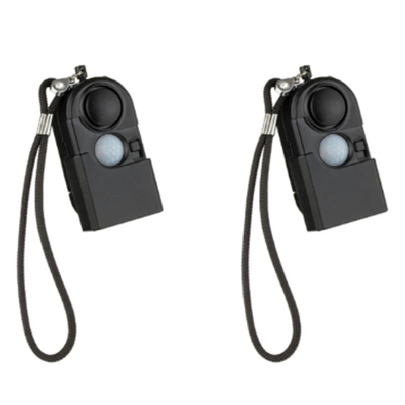 2 piezas Camping viaje portátil Mini PIR Sensor de movimiento por infrarrojos plástico negro 120DB inalámbrico seguridad del hogar antirrobo