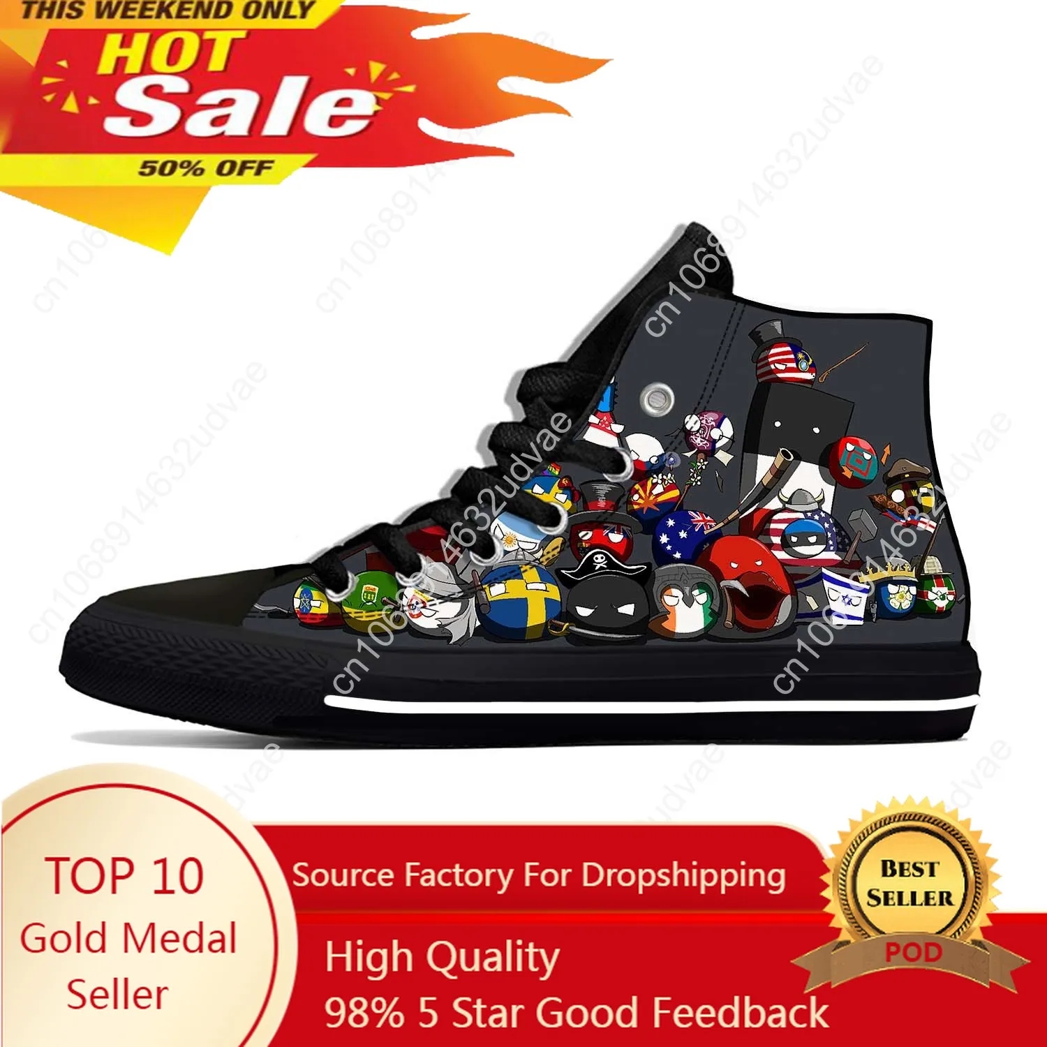 

Countryballs Polandball Casual Cloth Funny Cool Fashion 3D Print High Top Canvas Shoes Men Women Lightweight Breathable Sneakers