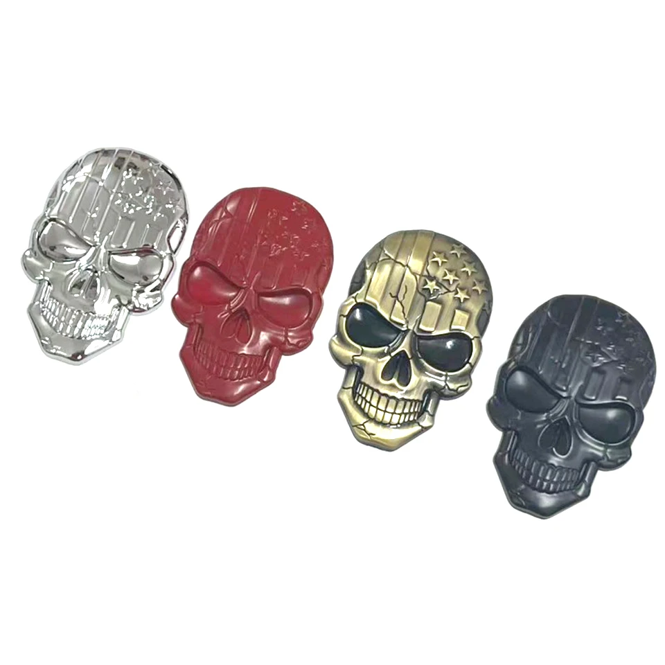 

USA Flag Skeleton Skull Stickers 3D Metal Emblem Badge Decals, Universal Stickers Decoration for Truck Motorcycle CB-41