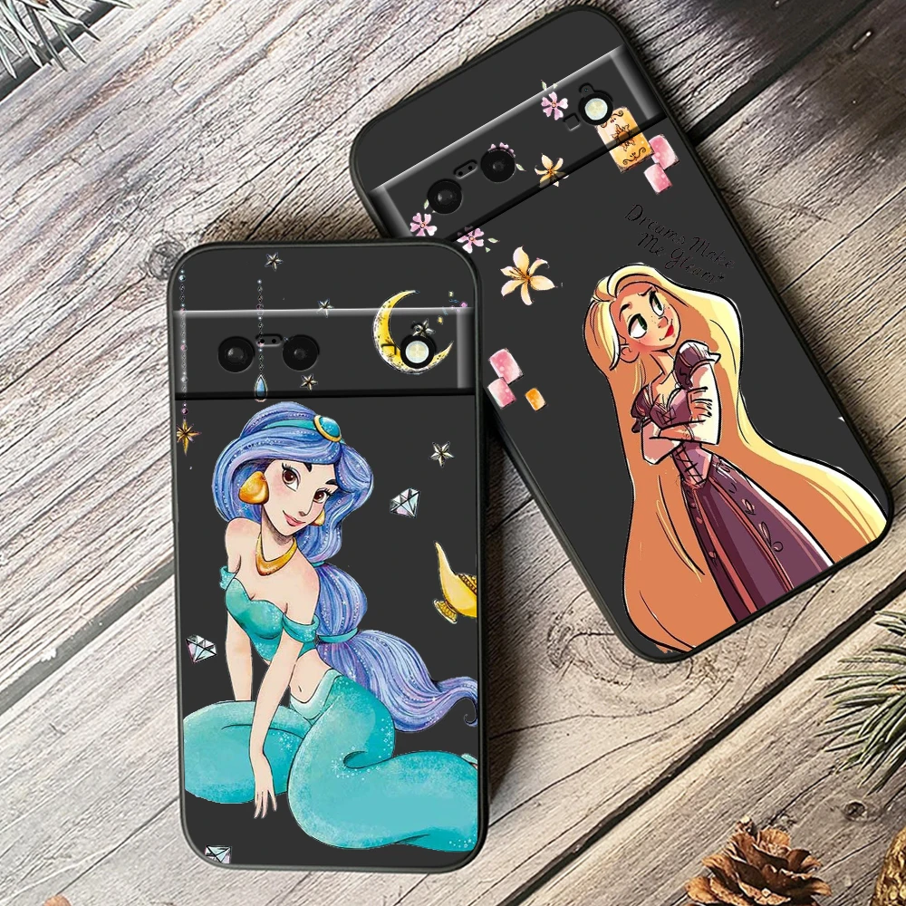 Princess Tangled Rapunzel For Google Pixel 8 7A 7 6A 6 5A 5 4 4A XL 5G Black Silicon Shockproof Shell Funda Phone Case