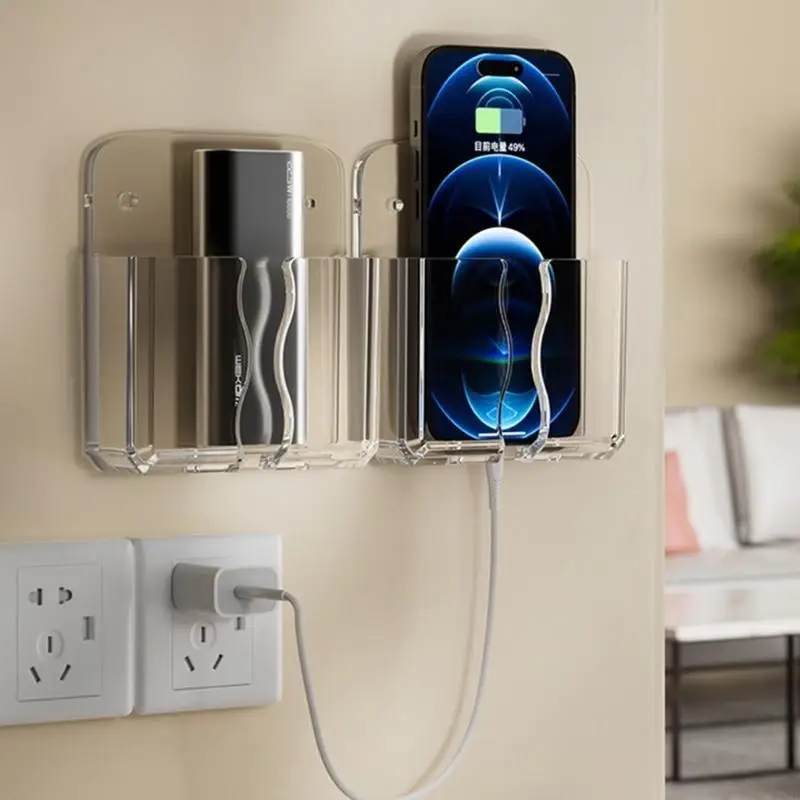 Clear Wall Phone Holders Bracket with Charging Hole for Bedside and Living Room