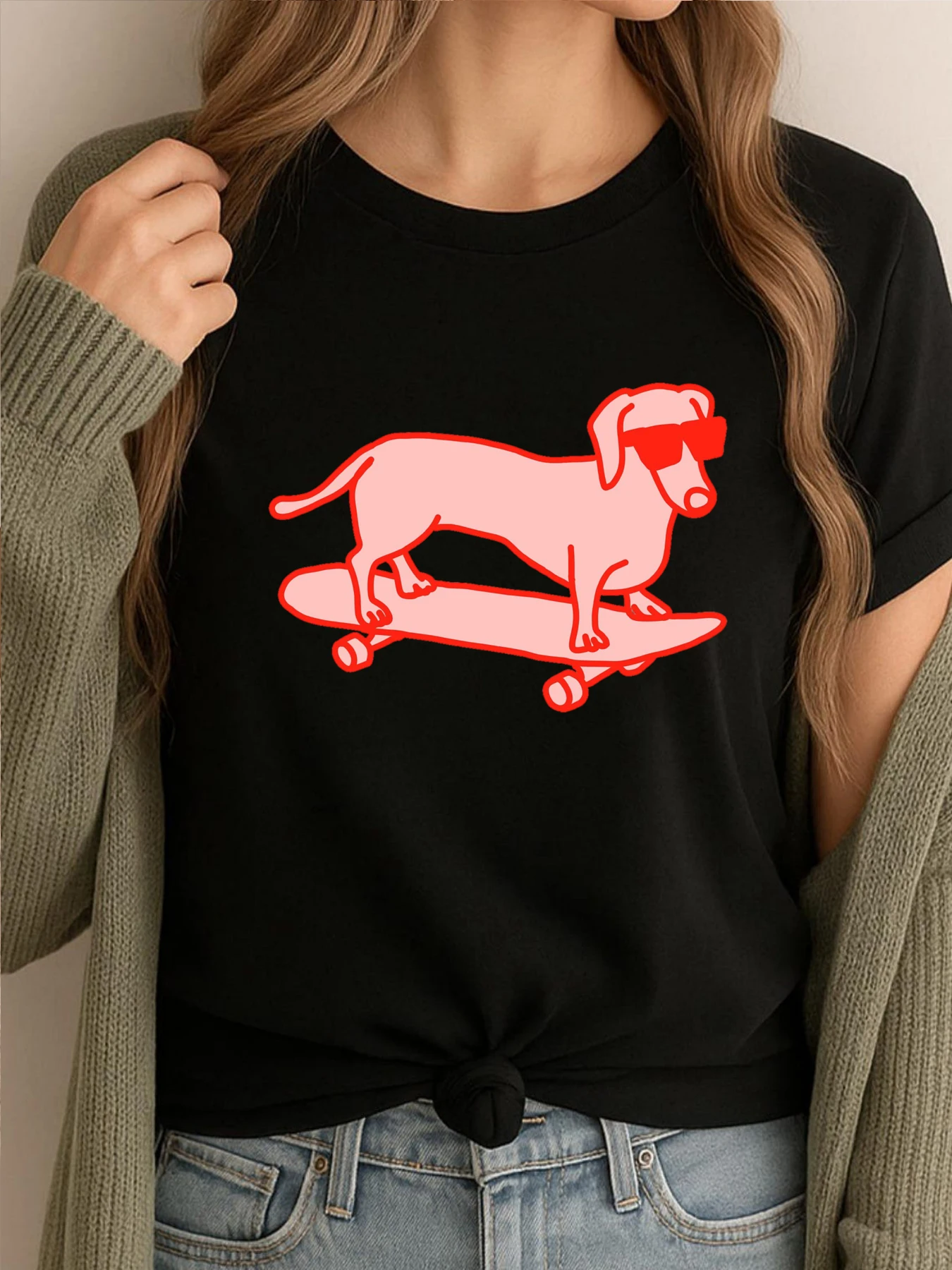 

Sausage Dog On A Skateboard Camisas Basicas Hombre Graphic T-shirt Mens Comfortable Funny Printed Clothes