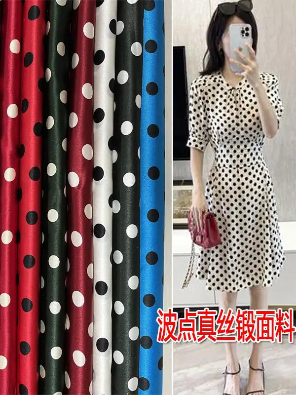 

High-Grade Polka Dot Silk Forging Fabric Micro Elastic Soft Shirt Dress Clothing