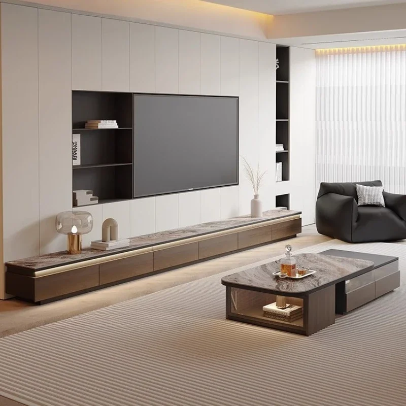 

Tv Stand Nordic Style Solid Wood Slate Tv Cabinet Table And Coffee Tables Combination Set Living Room Furniture With LED Lights