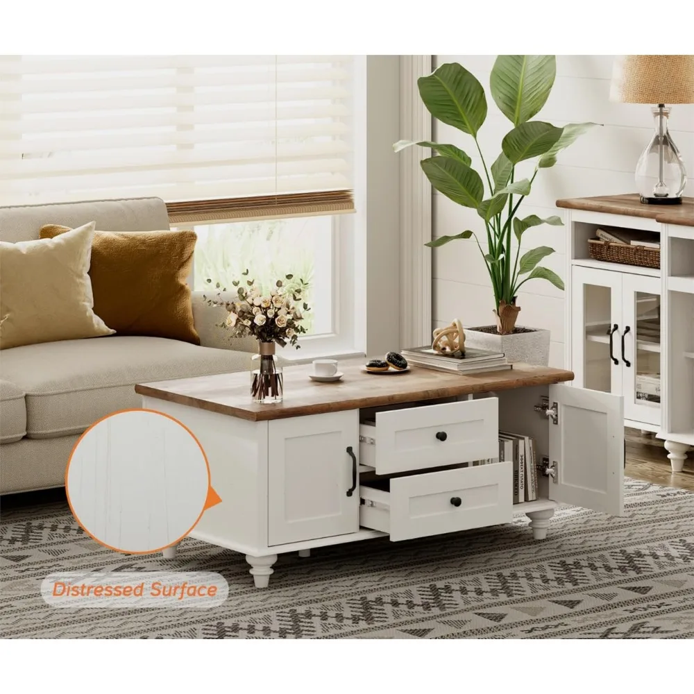 Farmhouse TV Stand and Coffee Table Set of 2, Entertainment Center for 70 Inch TV, Modern Coffee Table with Storage Cabinet, 2