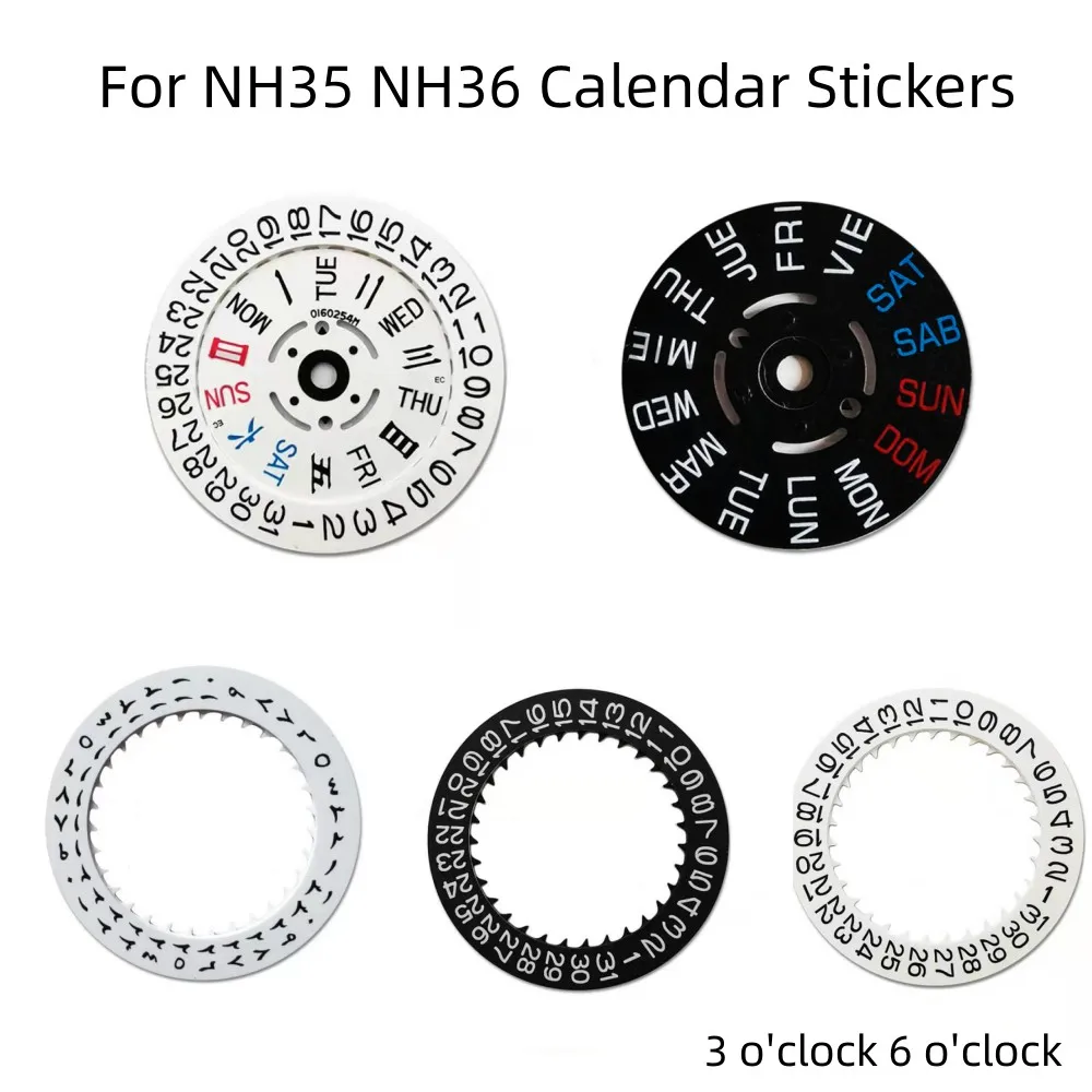 Calendar Stickers Black/White Date Day Wheel Disc Fit 3 o\'clock 6 o\'clock For NH35 NH36 Movement