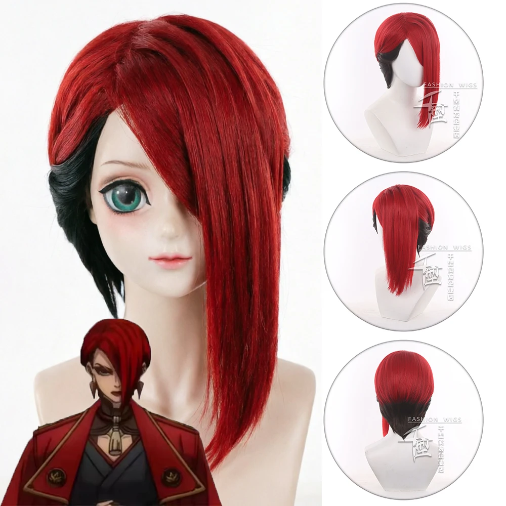 

Game GACH Chuka Nijiku Cosplay Wig Short 40cm Red Black Heat Resistant Synthetic Hair Halloween Party Anime Wigs + Wig Cap