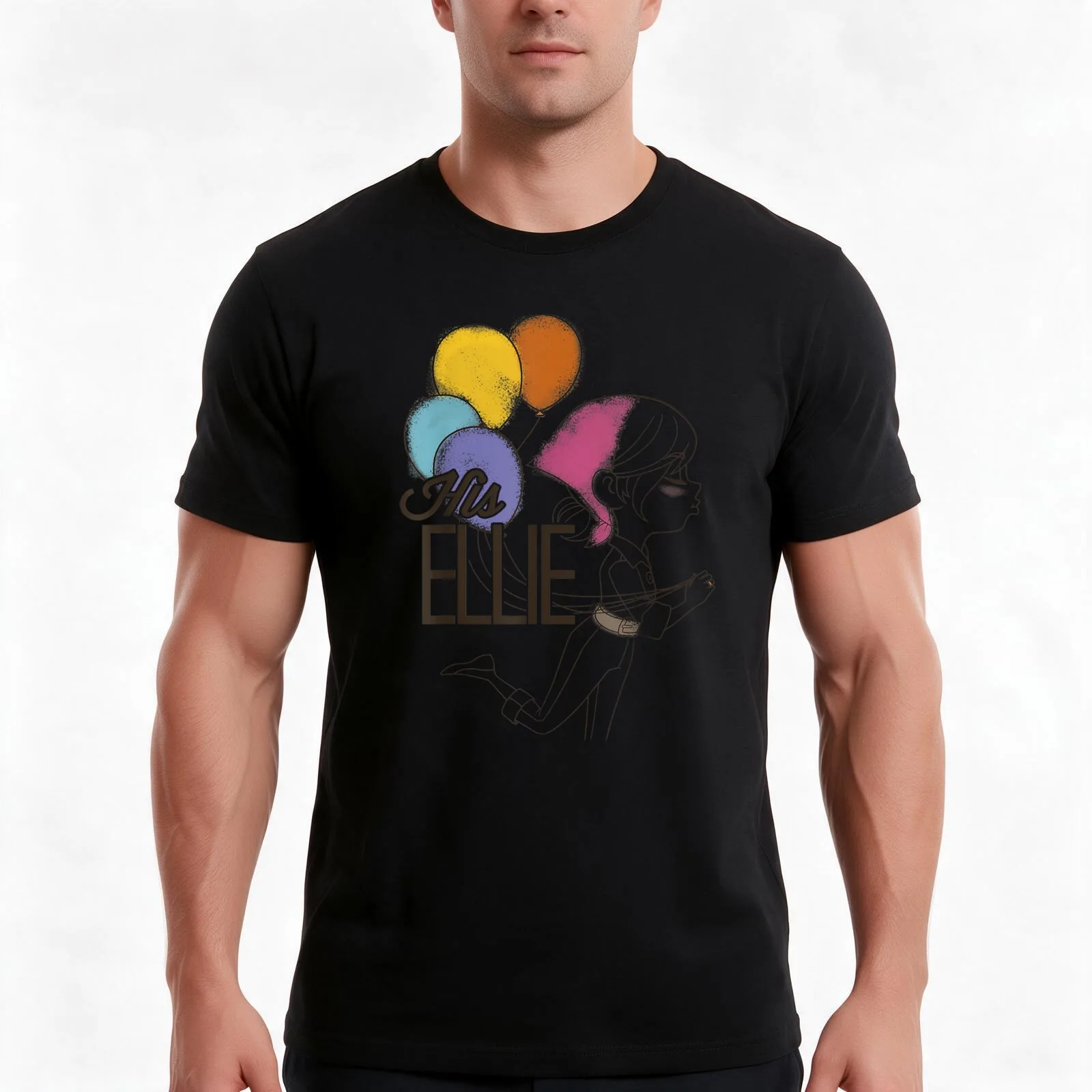 Up His Ellie Balloons Sketch Graphic T-Shirt, Summer Casual Cotton Tee, Oversized Streetwear Tops, Vintage Graphic Print