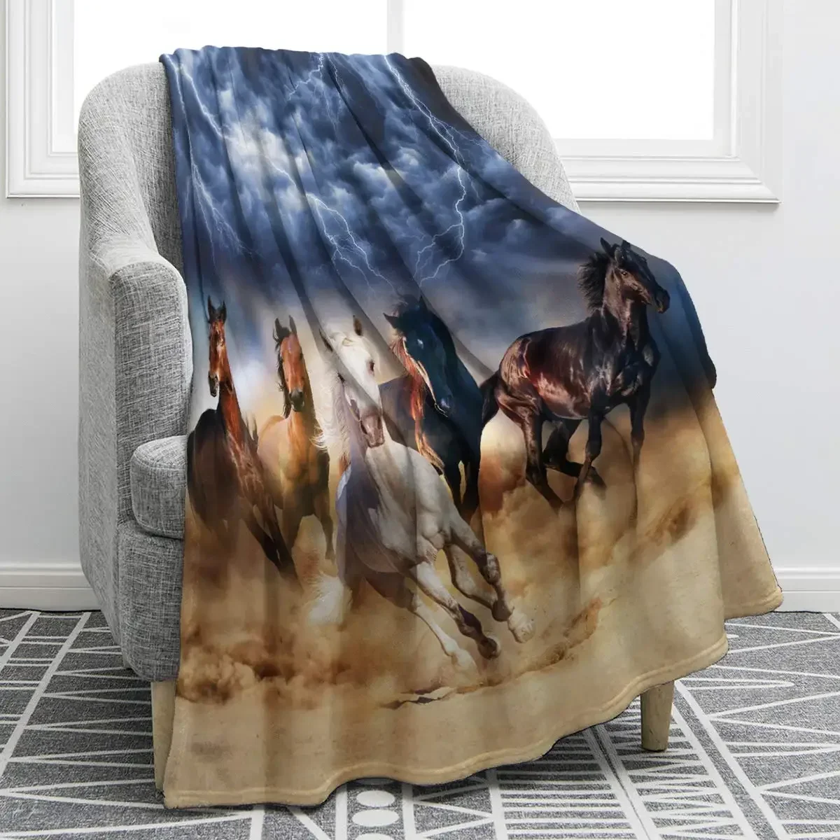 Galloping Horse Blanket Cowgirl Cowboy Western Soft Warm Print Throw Blanket for Couch Bed Chair Office Sofa Birthday Gifts