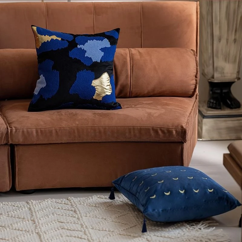 Middle Aged Living Room Embroidered Velvet Cushion Cover Bedhead Pillowcase in Model Room Light Luxury Cushion Cover
