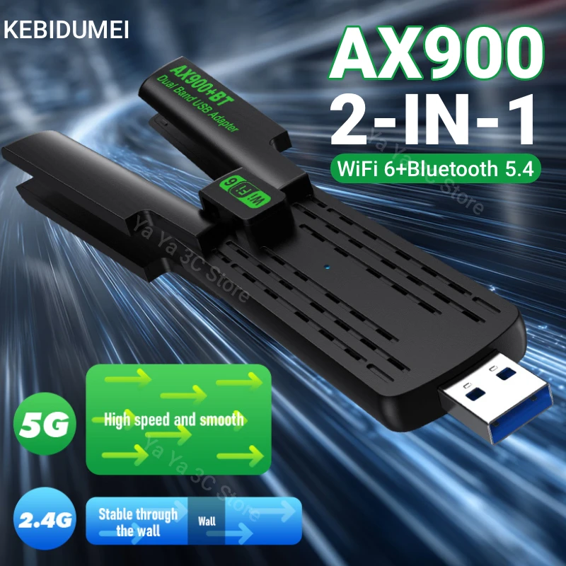 

900Mbps USB WiFi 6 Bluetooth 5.4 Adapter Dual Band 2.4G/5GHz USB 3.0 Wireless Card Receiver Driver Free For PC Laptop Win10/11