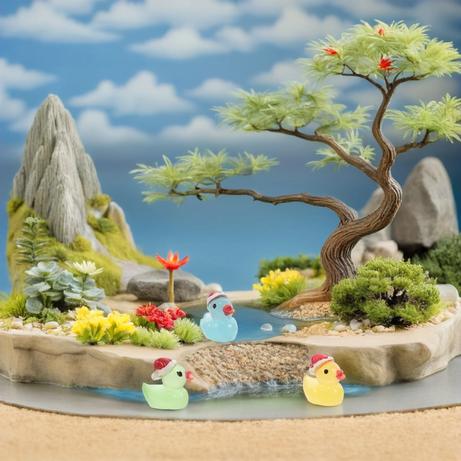 50Pcs Christmas Glow in The Dark Mini Ducks Luminous Resin Decorative Accessories for Fairy Garden Dollhouse Farm Scene Night