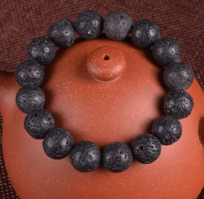 10mm Lava Rock Gemstone Mala Stretchy Bracelets Men Wrap Charm Cuff Karma Ethnic Teens Wear Eco-Friendly Prayer