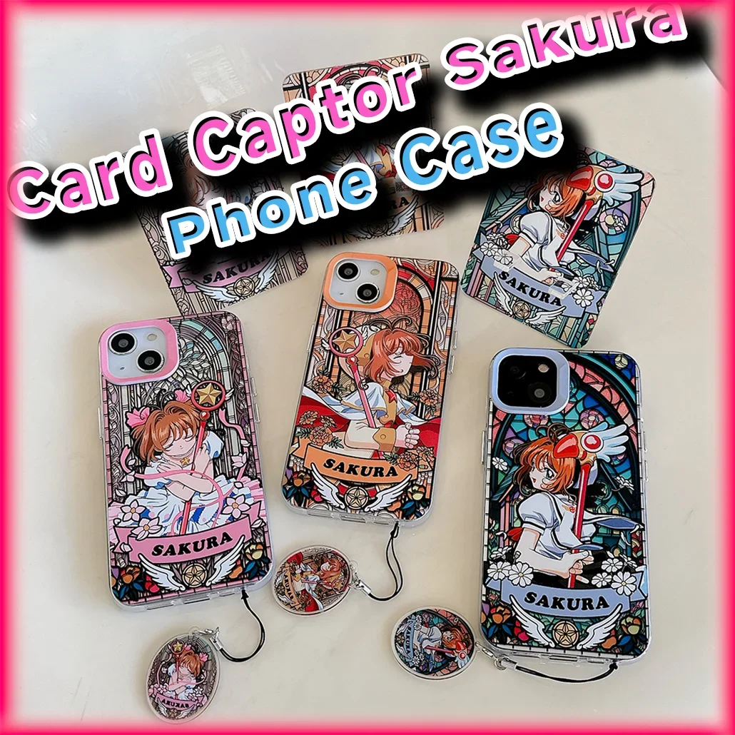 Kawaii Card Captor Sakura Phone Case for IPhone 16 15 14 13 12 11 XS/XR 7/8 Pro Max Anime Cute Protective Cover with Pendants