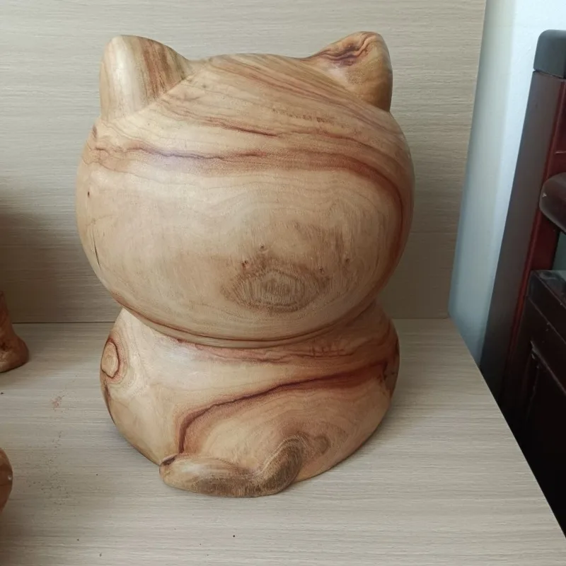 Lucky Cat Wooden Figurines Organizer Creative Miniature Sculptures Aesthetic Accessories Sofa Beside Ornaments Living Room