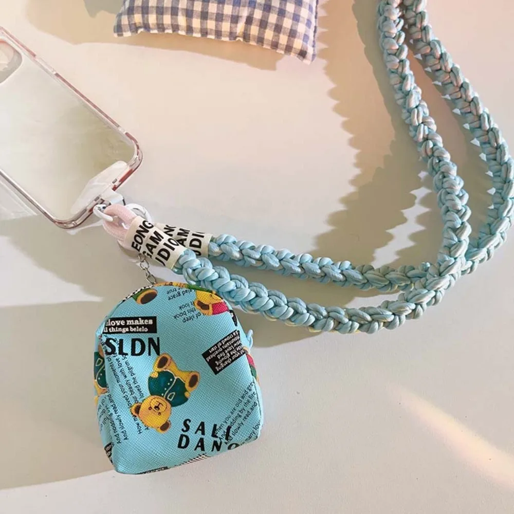 Kawaii Mini Bag Brown Bear Wallet Anti-Loss Colorful Phone Strap With Bag Weaving Rope Durable Cartoon Wrist Bag Children