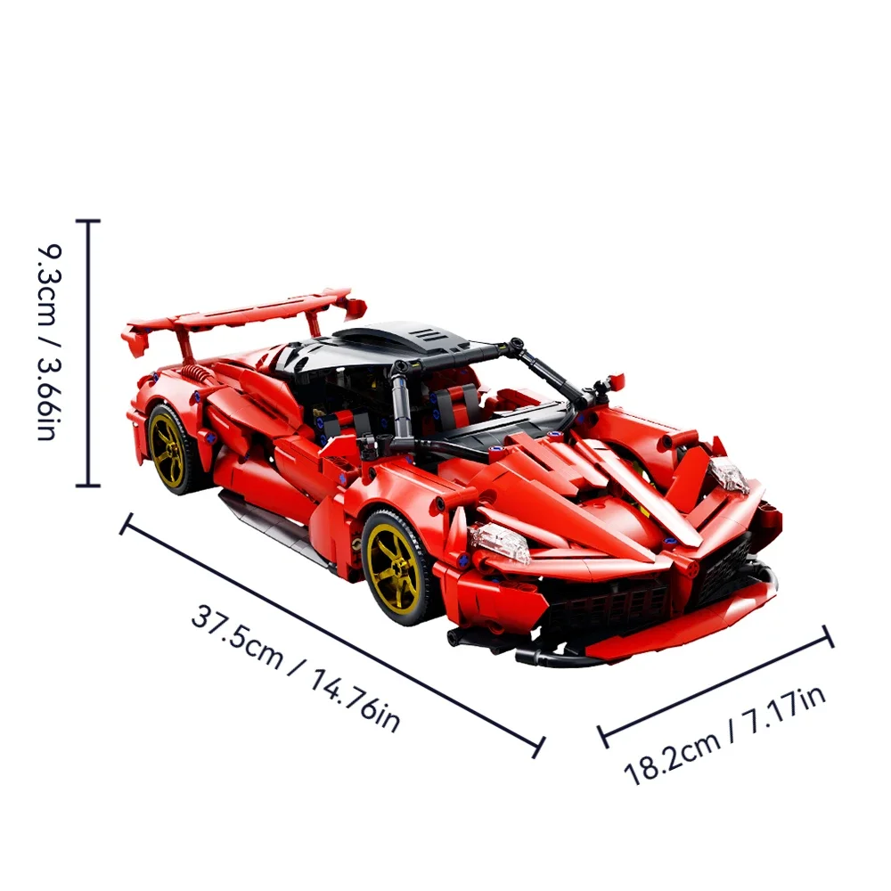 1000pcs 빨간색 스포츠카 모델 빌딩 블록 크리 에이 티브 기술 MOC 조립 데스크탑 선물 휴일 선물