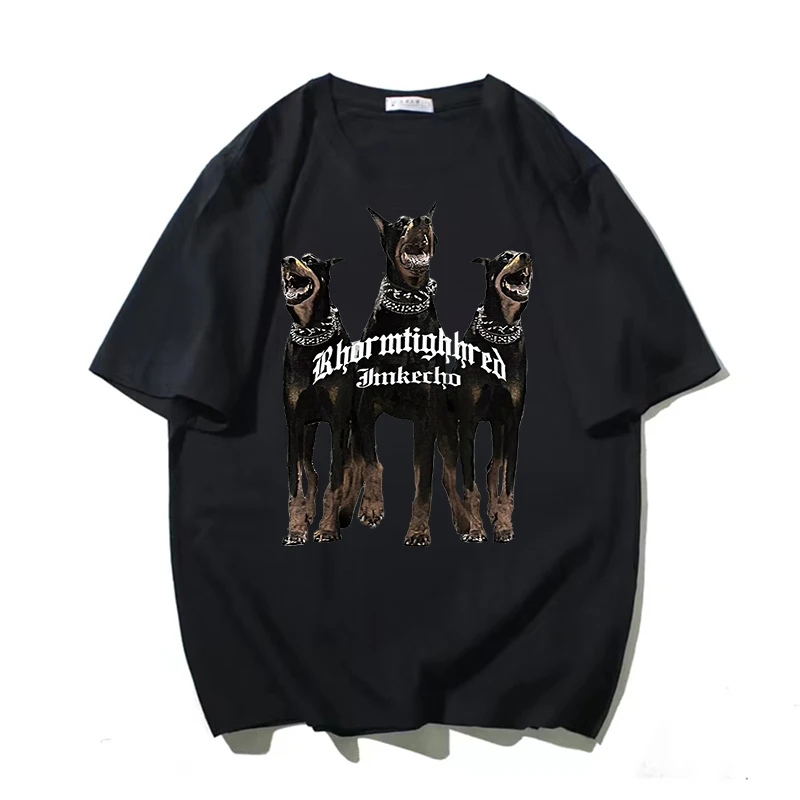 Doberman-Camiseta de manga corta para hombre, ropa de calle de algodón de gran tamaño con cuello redondo, Harajuku, divertida, a la moda, de verano
