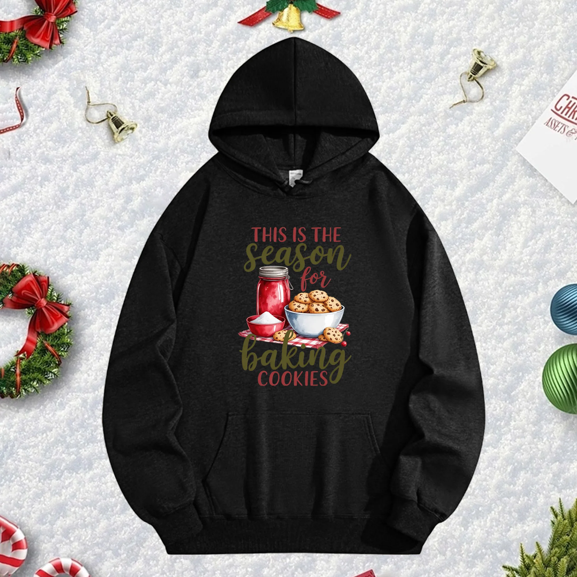 

THIS IS THE Season 270G Черная толстовка унисекс, зимний пуловер из мягкого флиса для рождественского сезона и новогодний праздничный стиль