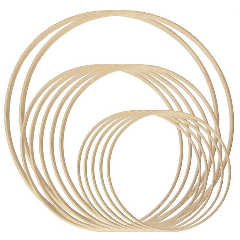 Dream Catcher Rings 12Pcs Wood Bamboo Floral Hoop For DIY Wreath Decor Wedding Wreath Decor And Wall Hanging Craft