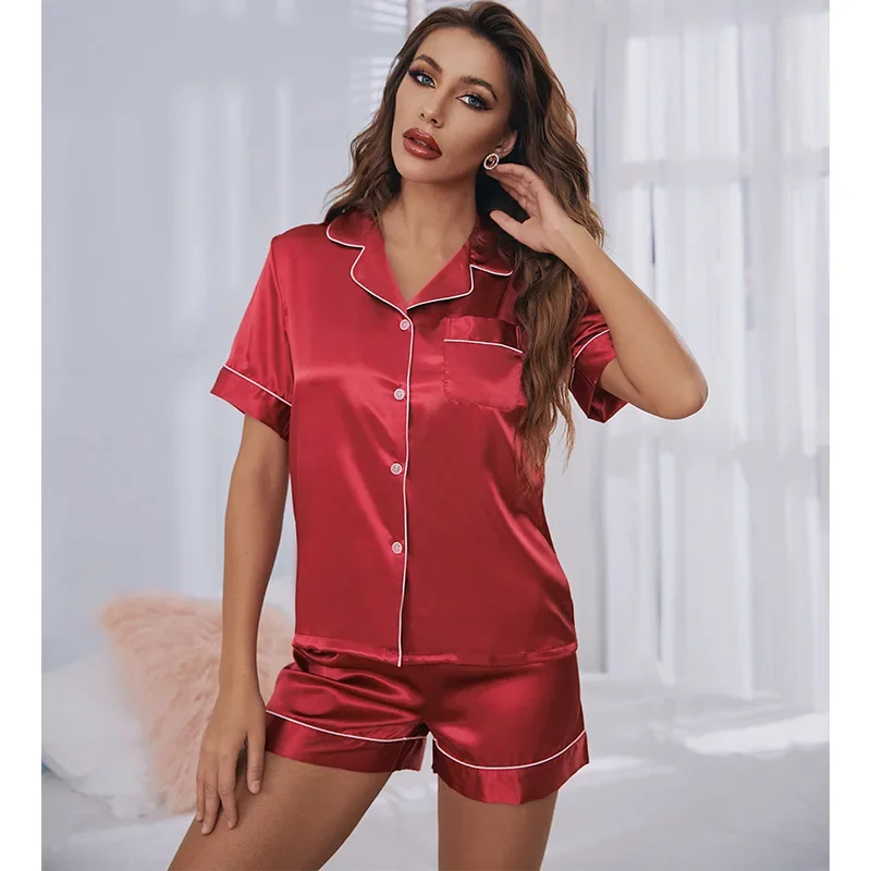 Comfortable Breathable Short Sleeves Shorts Women\'s Home Wear Women\'s Silk Pajamas Set Large Size Fashion Simple