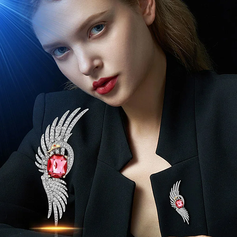 

Exquisite Brooch Red Zircon Bird Wings Brooches High-end Luxury Temperament Women's Clothing Suit Lapel Pin Accessories Gifts