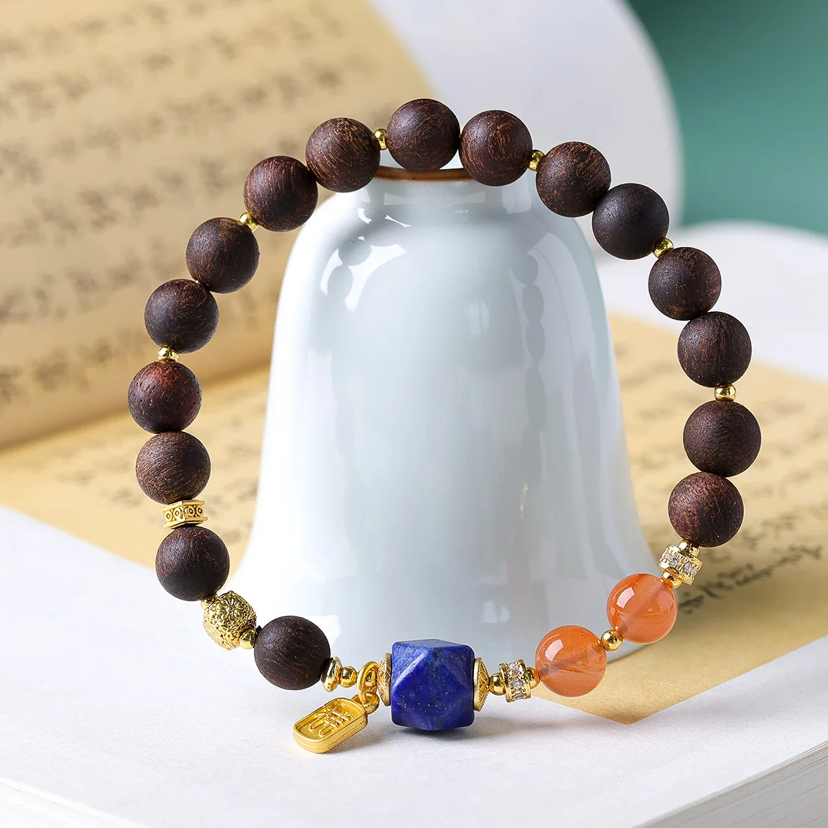 Natural Dalbergia Odorifera Red Agate Bracelet Natural Lapis Lazuli Chinese Style Bracelet Gifts