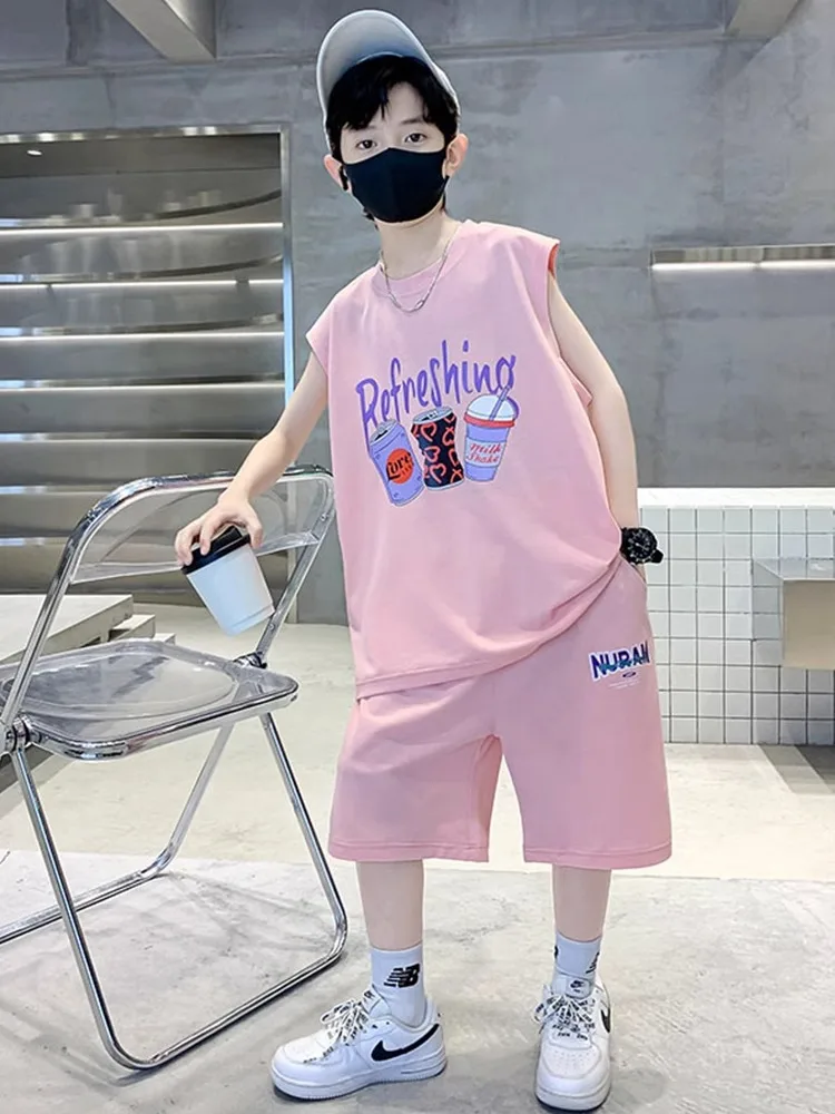 

Children's Boys Summer Vest Set2024New Summer Boys' Sleeveless Sports Shirt for Big Kids, Stylish and Cool