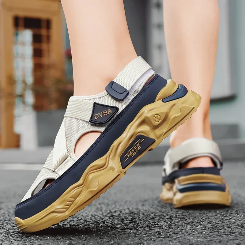 

Сандалии мужские из натуральной кожи, повседневная Уличная обувь, пляжные туфли, римские, летние