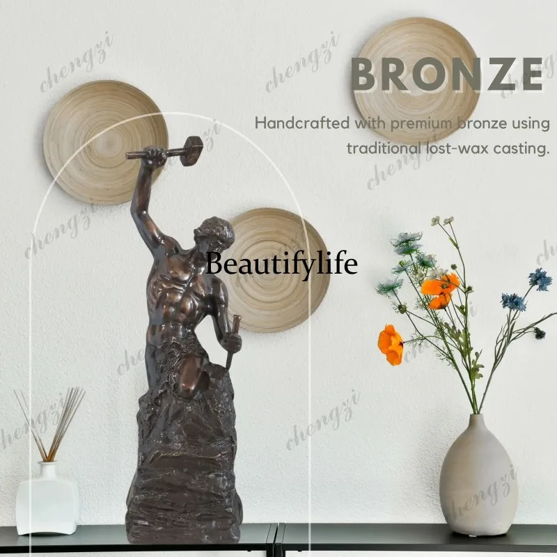 Escultura de bronce de 18.5 pulgadas A74, figura de hombre que se autoestima en su propia obra, famosa estatua de bronce fundido para decoración del hogar, adorno para gimnasio, regalos.