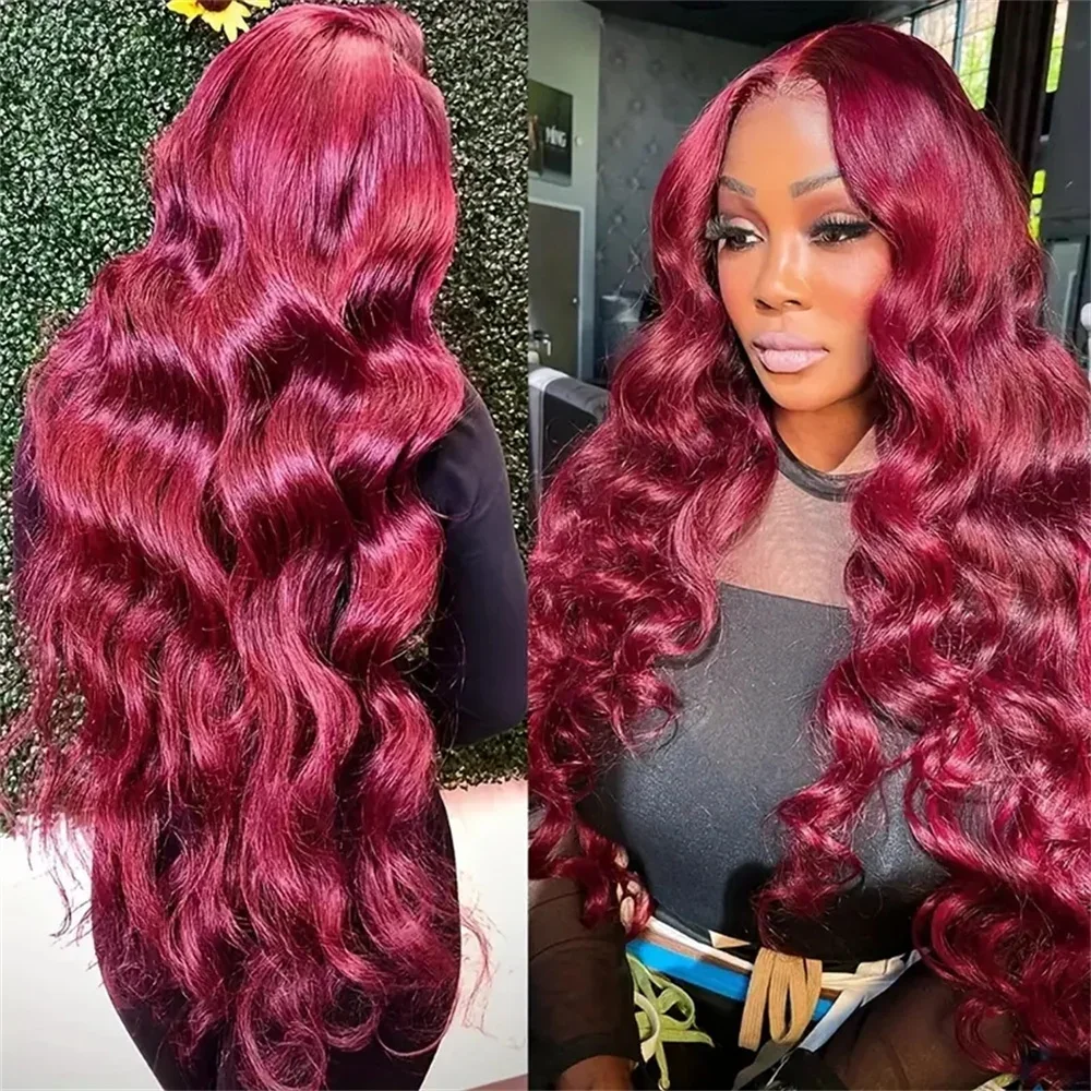 Mstoxic 180 Density 99J Burgundy Body Wave HD 4x4 Lace Frontal Wig Human Hair 30 Inch Lace Front wig Wine Red Colored Brazilian